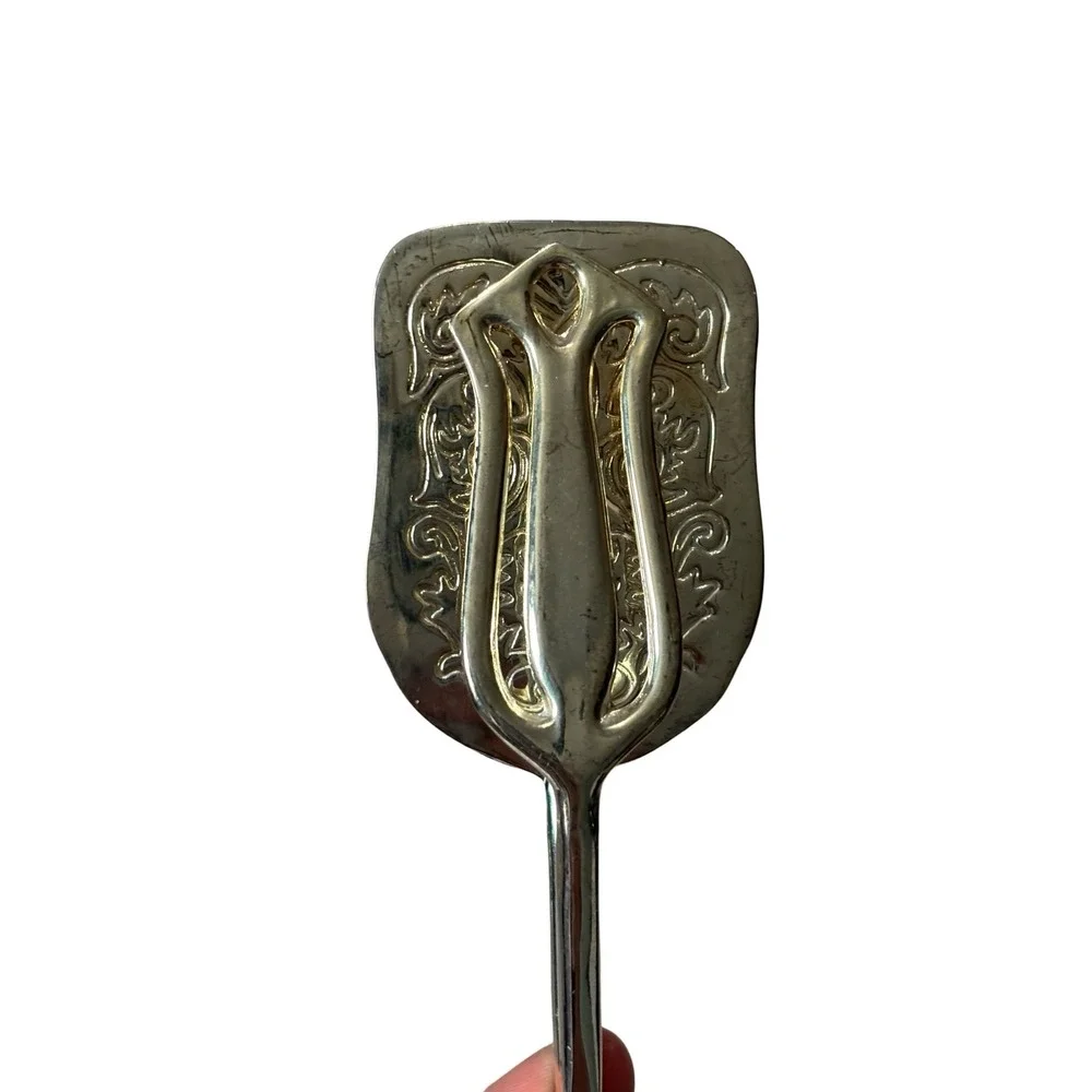 Vintage Ornate Silver Tone Scissor Style Pastry Serving Tongs 8.5 Inch